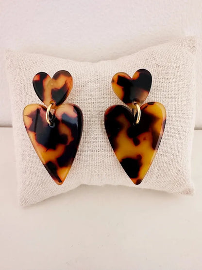 Boucles d’oreilles coeurs LOVEA - Camilmari Bijoux - Full Écaille léopard