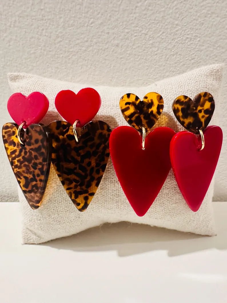 Boucles d’oreilles coeurs LOVEA - Camilmari Bijoux - Tacheté marron et rouge