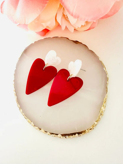 Boucles d’oreilles coeurs LOVEA - Camilmari Bijoux - Blanc nacré et rouge