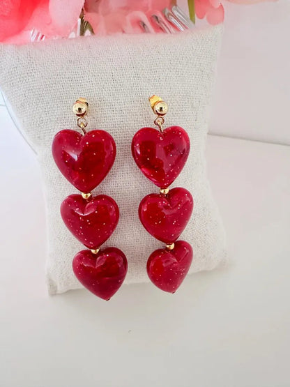 Boucles d’oreilles coeurs SARAH – Boucles d'oreilles trois cœurs - fait main - Camilmari Bijoux - Clou d'oreille percée