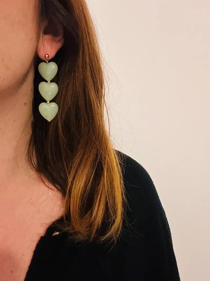 Boucles d’oreilles coeurs SARAH – Boucles d'oreilles trois cœurs - fait main - Camilmari Bijoux - Clou d'oreille percée