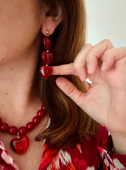 Boucles d’oreilles coeurs SARAH pendantes - Camilmari Bijoux - Clou tige boule pour oreille percée