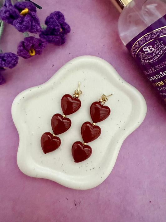 Boucles d’oreilles coeurs SARAH pendantes - Camilmari Bijoux - Clou tige boule pour oreille percée