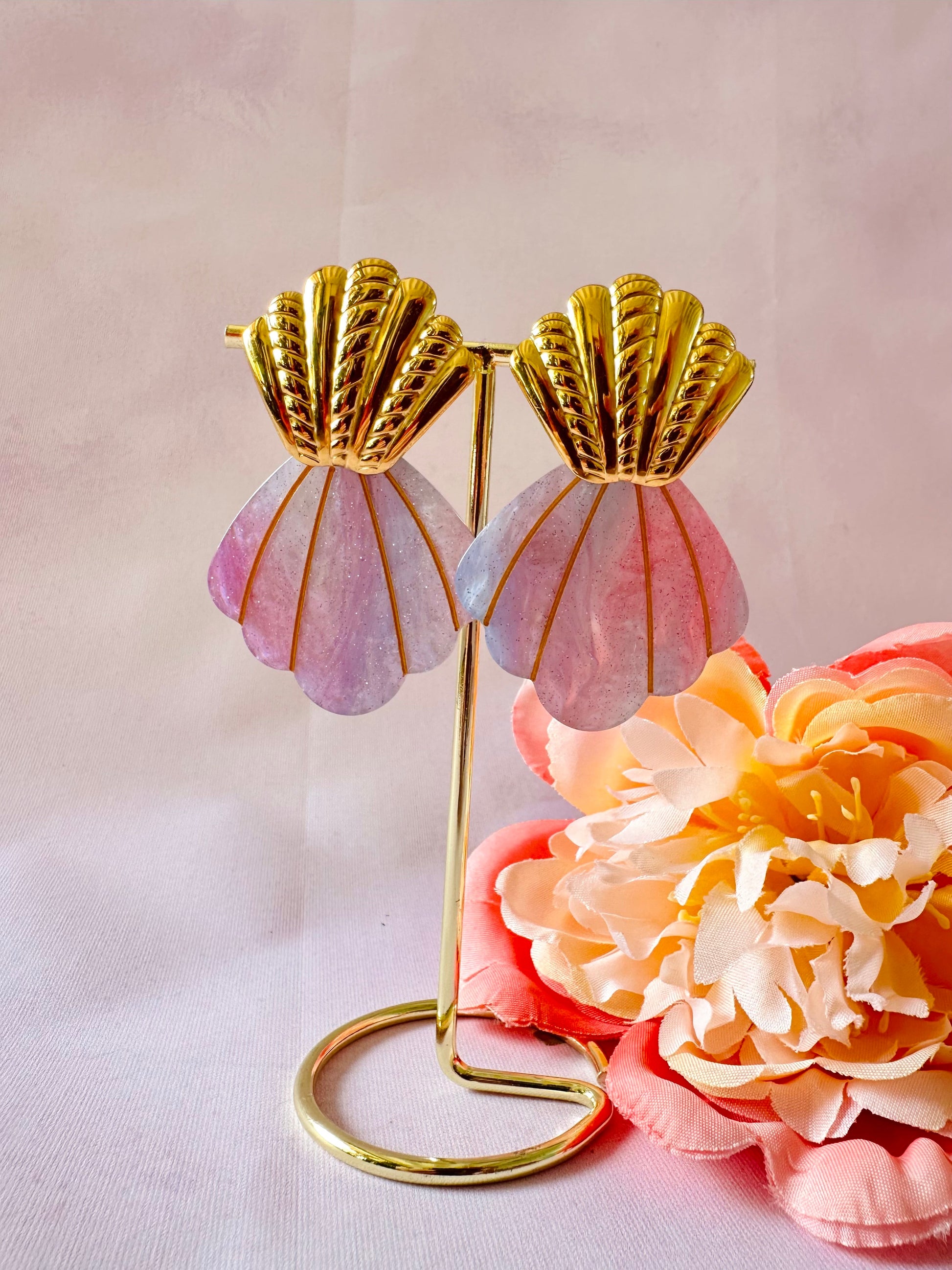 Boucles d’oreilles coquillages pendantes NOUMEA - Camilmari Bijoux - Violet lilas