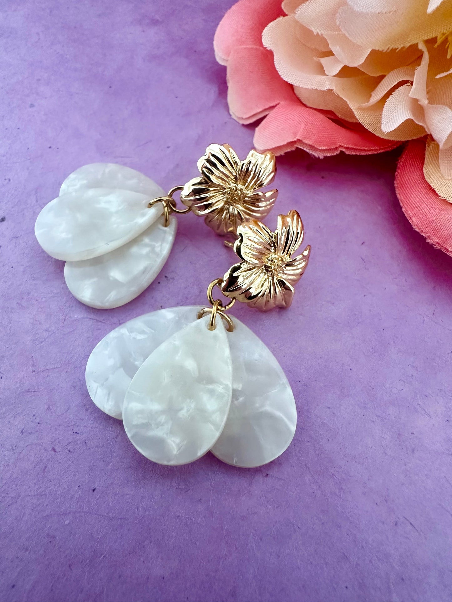 Boucles d’oreilles élégantes GLORIA - Camilmari Bijoux - Ecaille Ivoire marbré