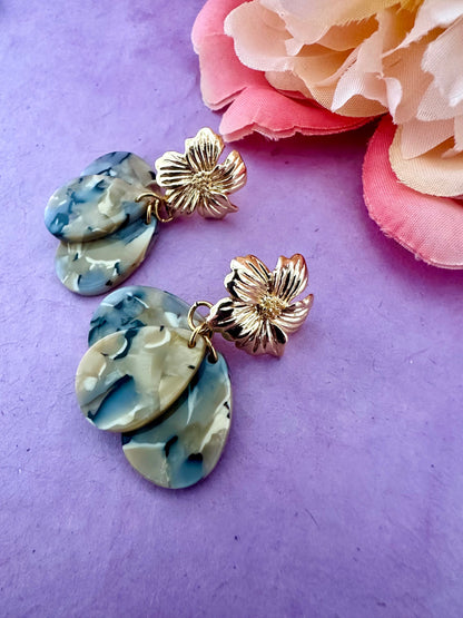 Boucles d’oreilles élégantes GLORIA - Camilmari Bijoux - Ecaille Ivoire marbré