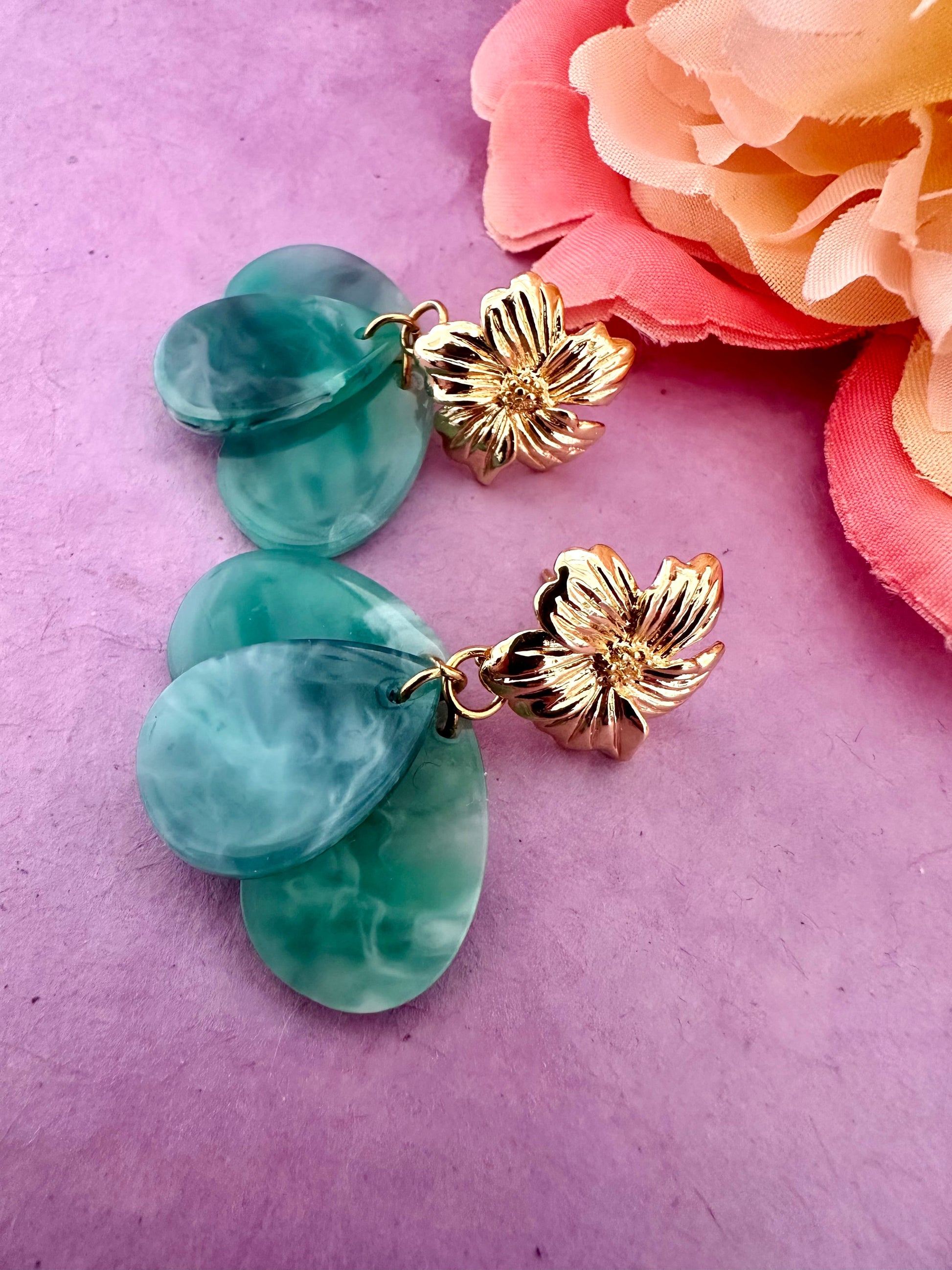 Boucles d’oreilles élégantes GLORIA - Camilmari Bijoux - Ecaille Ivoire marbré