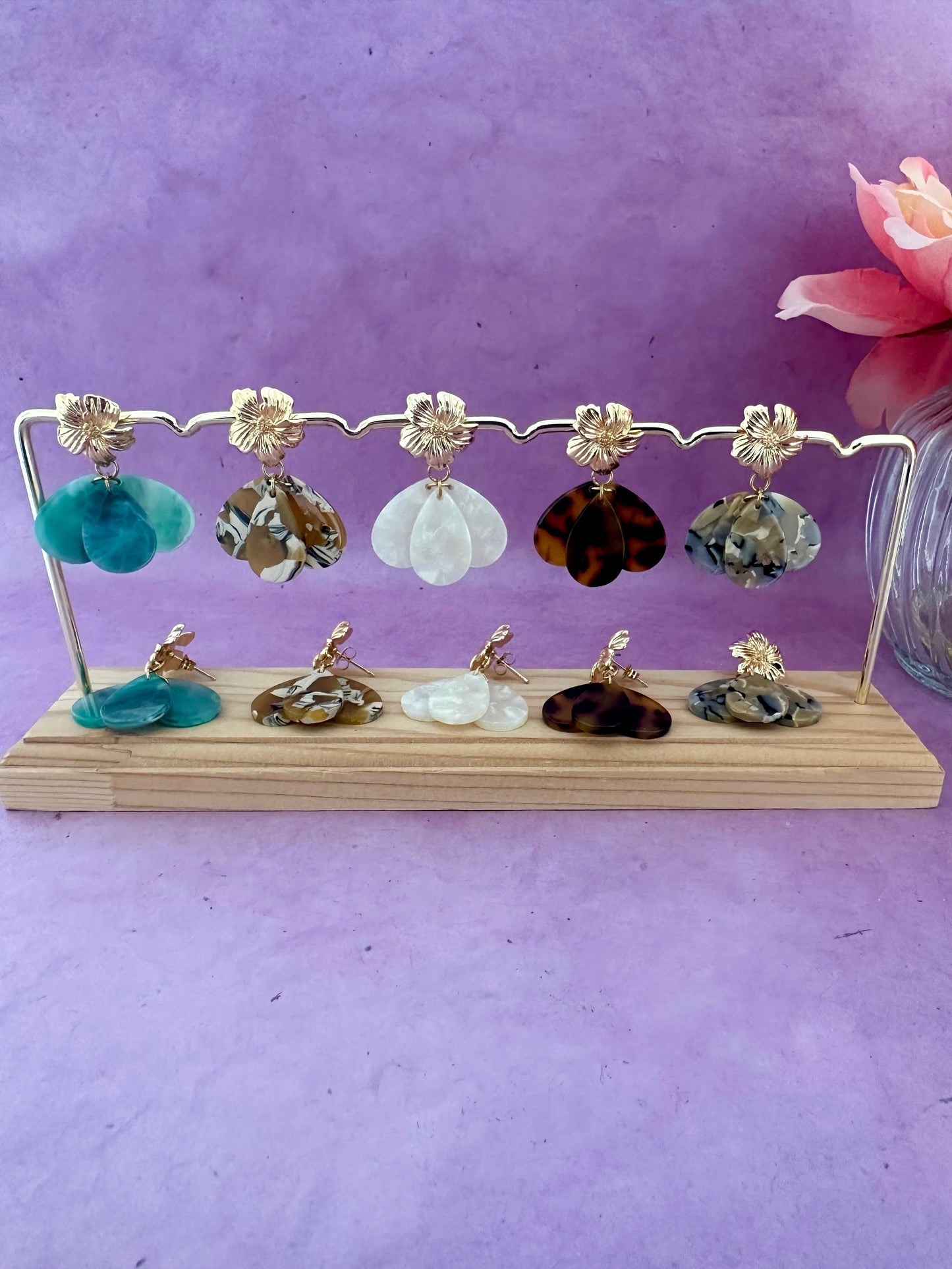 Boucles d’oreilles élégantes GLORIA - Camilmari Bijoux - Ecaille Ivoire marbré