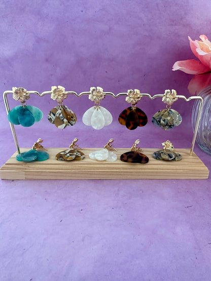 Boucles d’oreilles élégantes GLORIA - Camilmari Bijoux - Ecaille Ivoire marbré