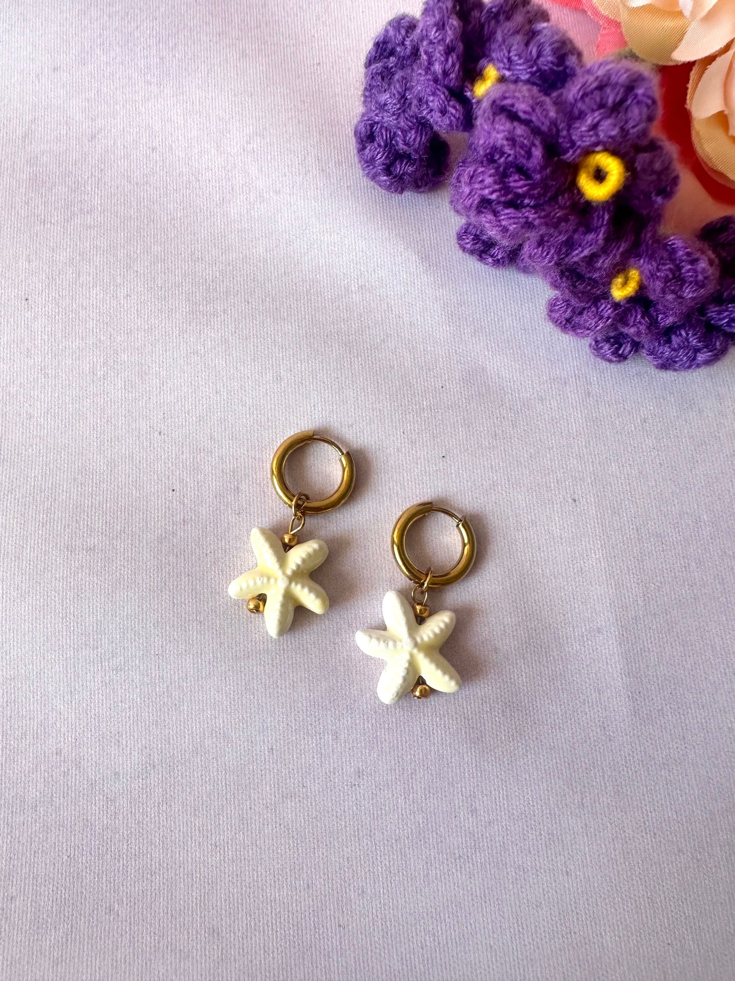 Boucles d'oreilles étoile de mer AZUR - Camilmari Bijoux - Ecru