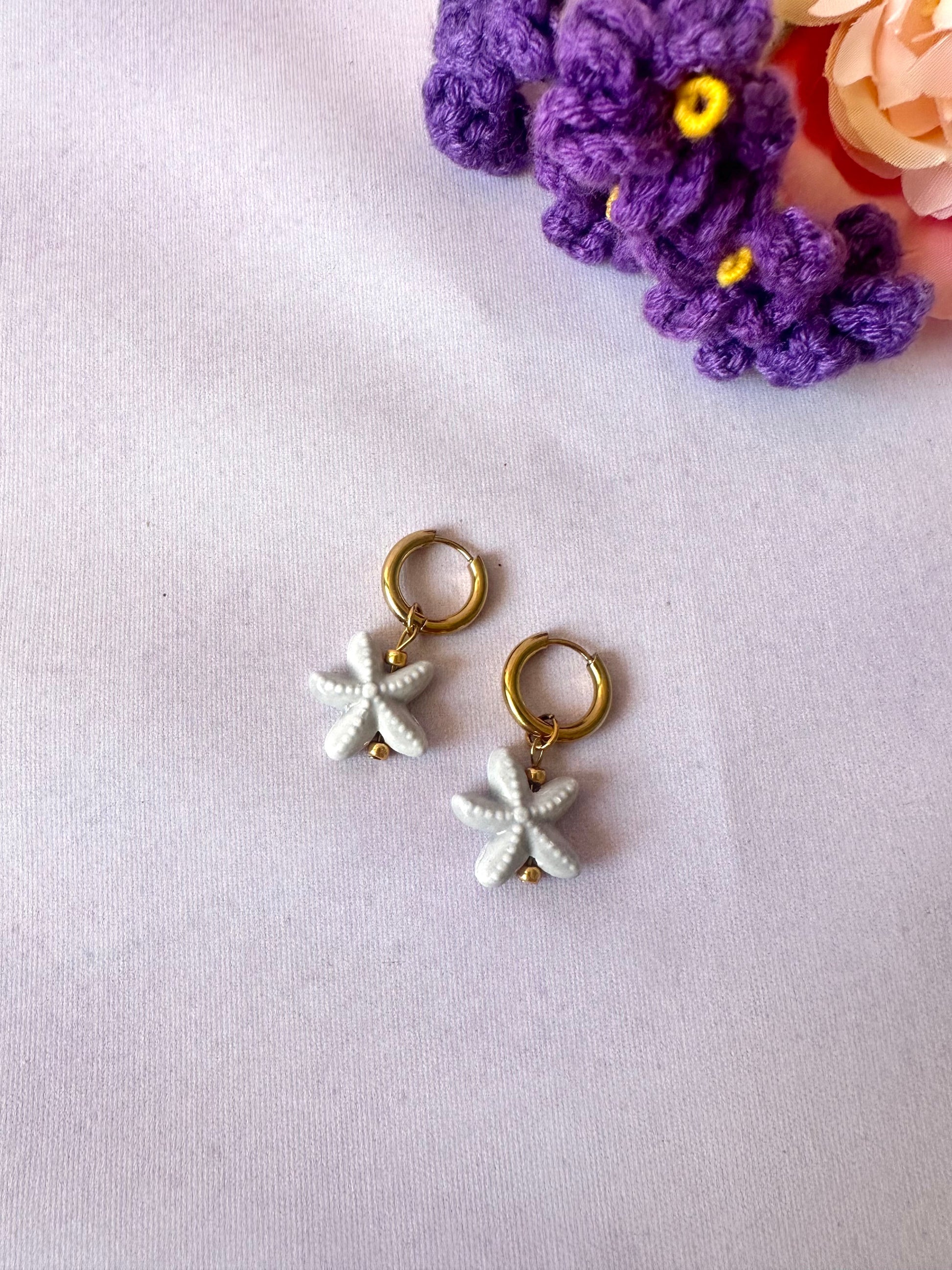 Boucles d'oreilles étoile de mer AZUR - Camilmari Bijoux - Gris clair
