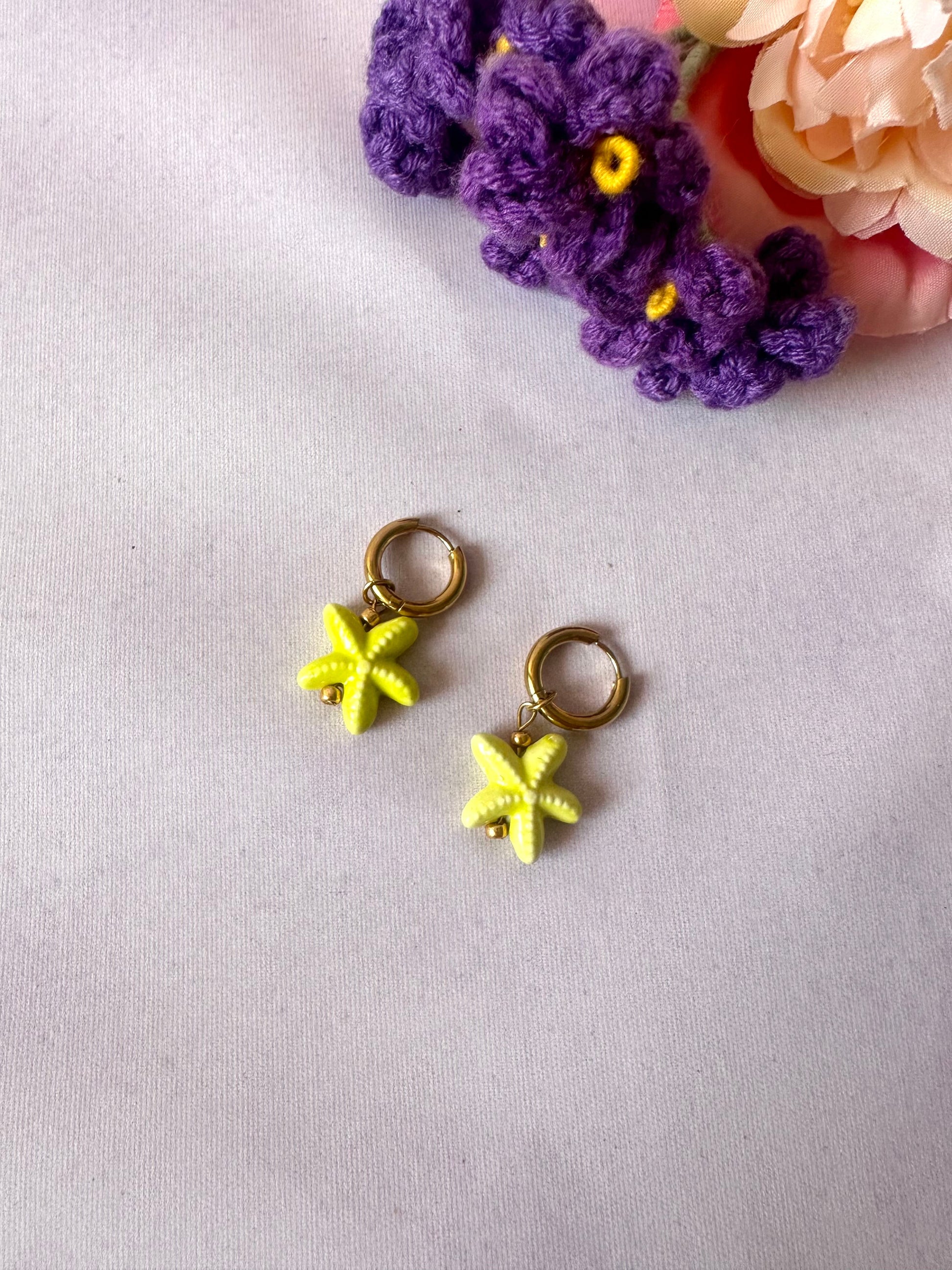 Boucles d'oreilles étoile de mer AZUR - Camilmari Bijoux - Jaune vert anis
