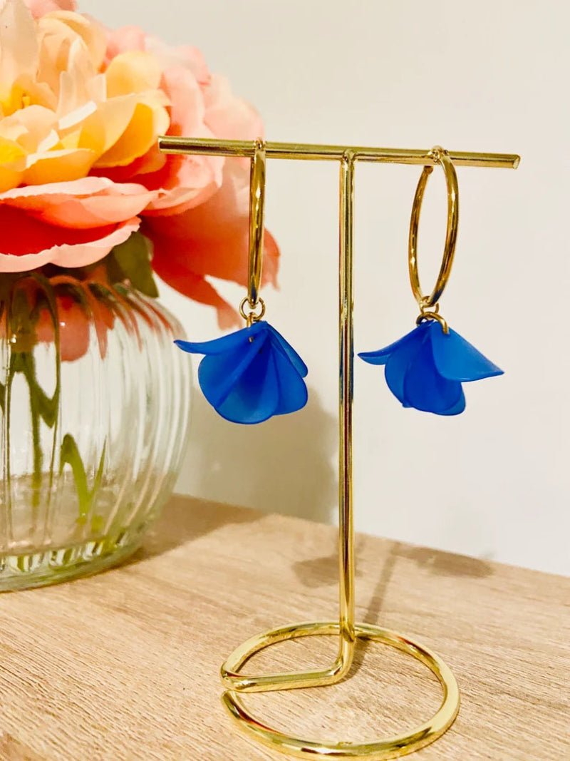 Boucles d’oreilles FANNETTE - Camilmari Bijoux - Créoles dorées 30 mm + pétales