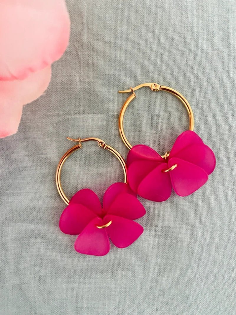 Boucles d’oreilles FANNETTE - Camilmari Bijoux - Créoles dorées 30 mm + pétales