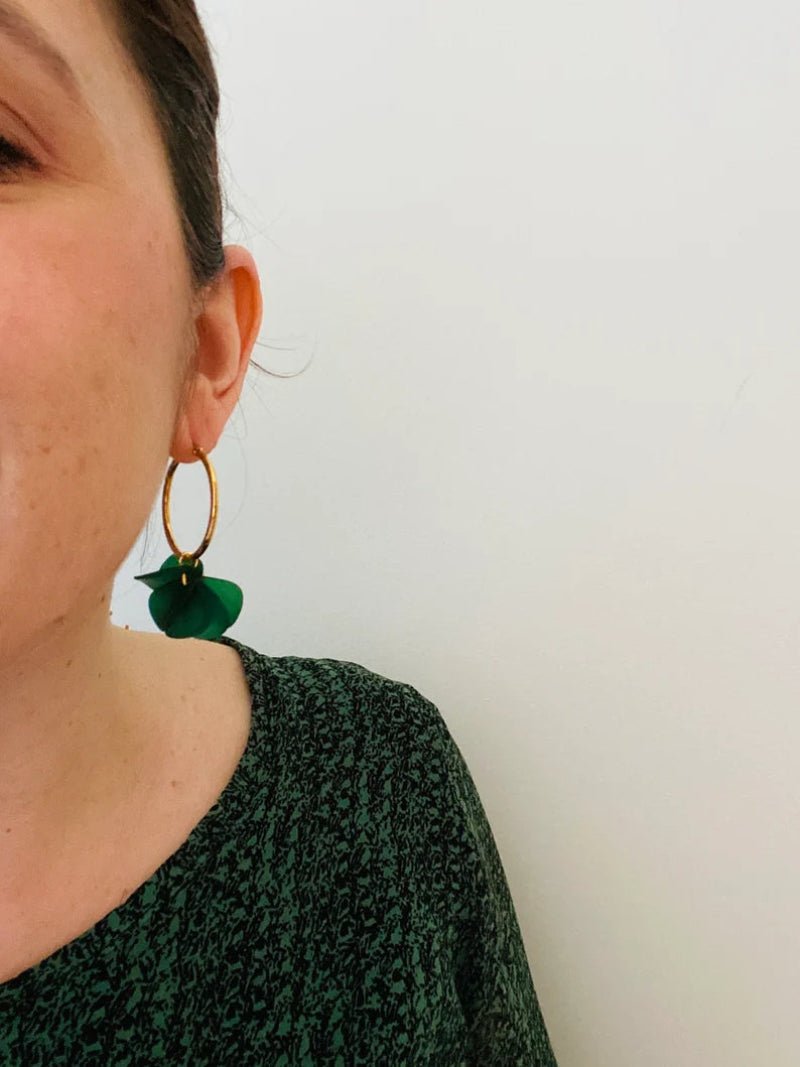 Boucles d’oreilles FANNETTE - Camilmari Bijoux - Créoles dorées 30 mm + pétales