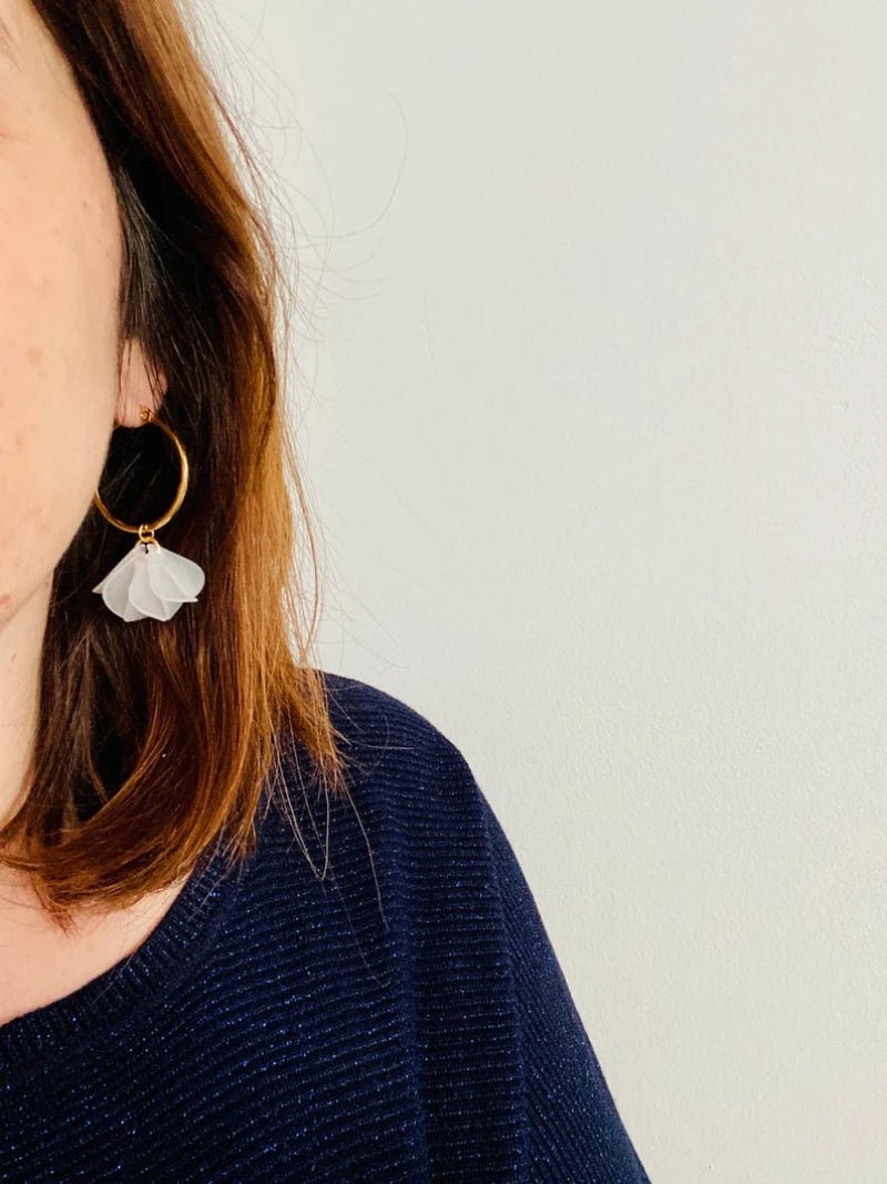 Boucles d’oreilles FANNETTE - Camilmari Bijoux - Créoles dorées 30 mm + pétales