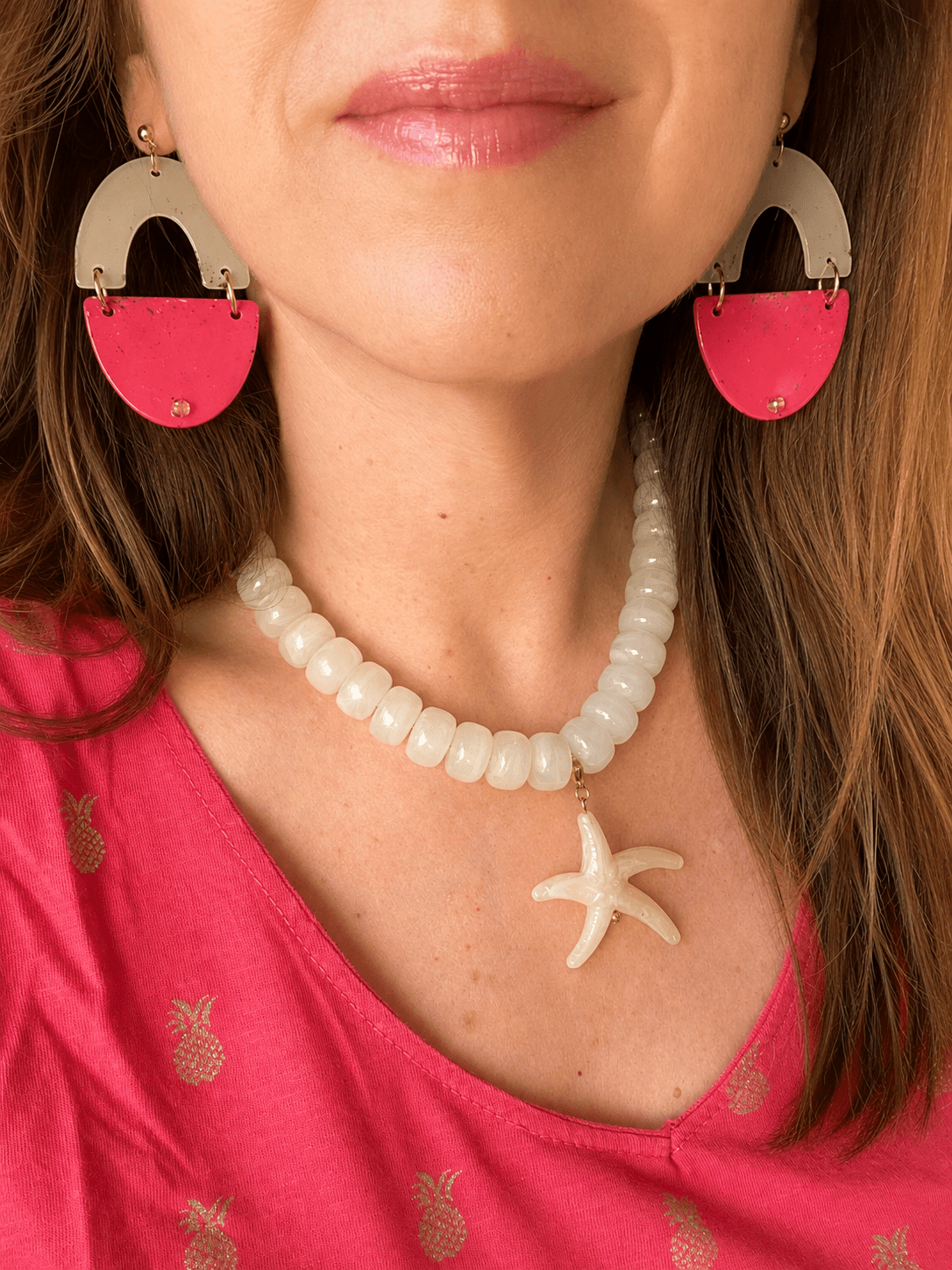 Boucles d'oreilles fantaisie colorées DOLCE VITA - Camilmari Bijoux - Rose fuchsia et crème