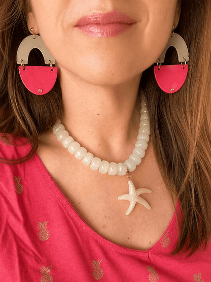 Boucles d'oreilles fantaisie colorées DOLCE VITA - Camilmari Bijoux - Rose fuchsia et crème