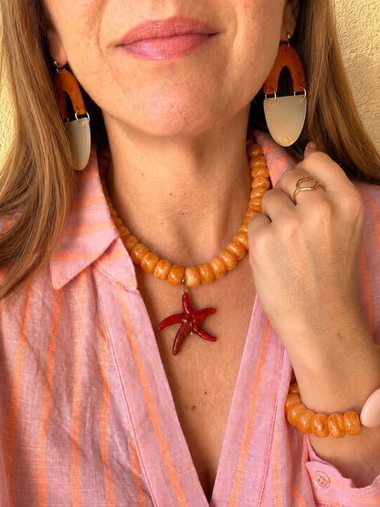 Boucles d'oreilles fantaisie colorées DOLCE VITA - Camilmari Bijoux - Rose pâle et brun ambré