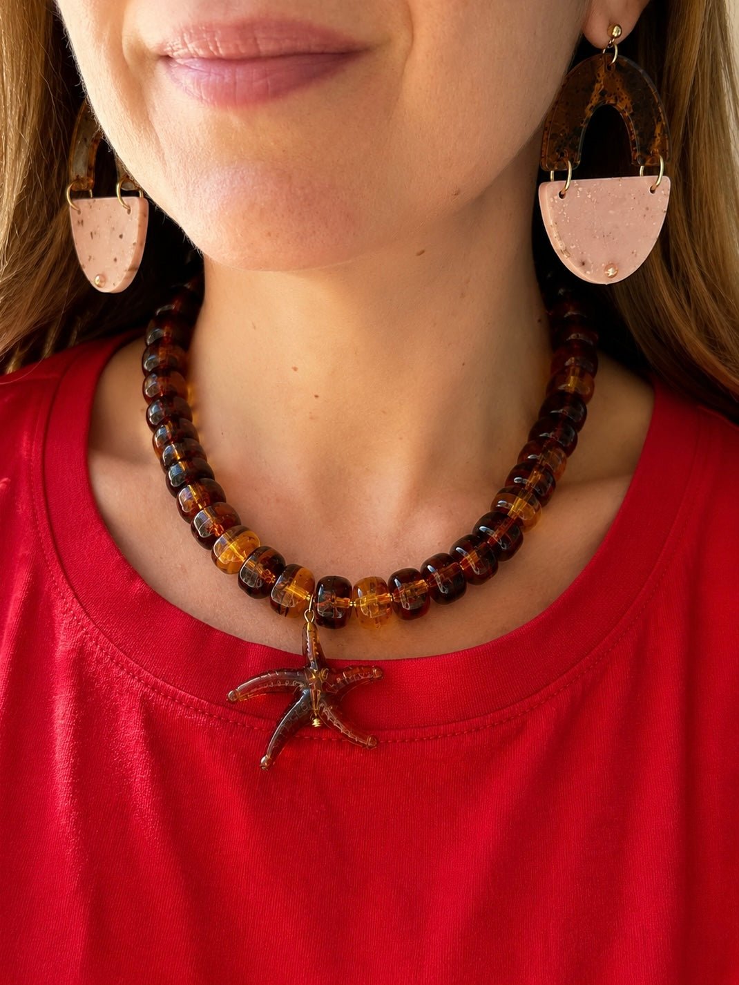 Boucles d'oreilles fantaisie colorées DOLCE VITA - Camilmari Bijoux - Rose pâle et brun ambré