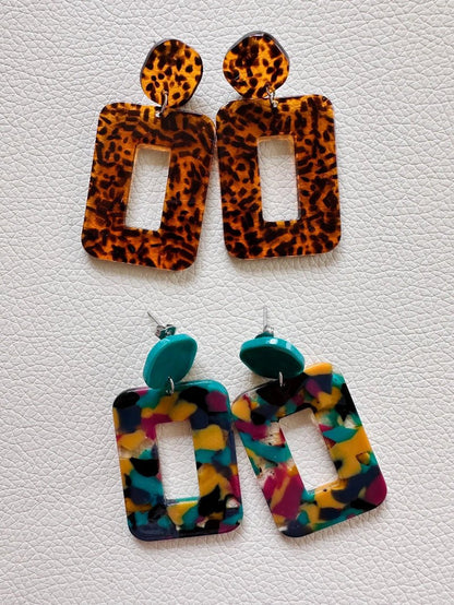 Boucles d’oreilles fantaisie MÉLINA – Boucles pendantes vintage faites main - Camilmari Bijoux - Ecaille vert noir moutarde