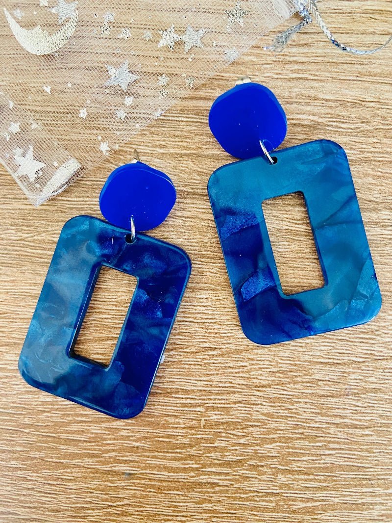 Boucles d’oreilles fantaisie MÉLINA – Boucles pendantes vintage faites main - Camilmari Bijoux - Bleu roi nacré