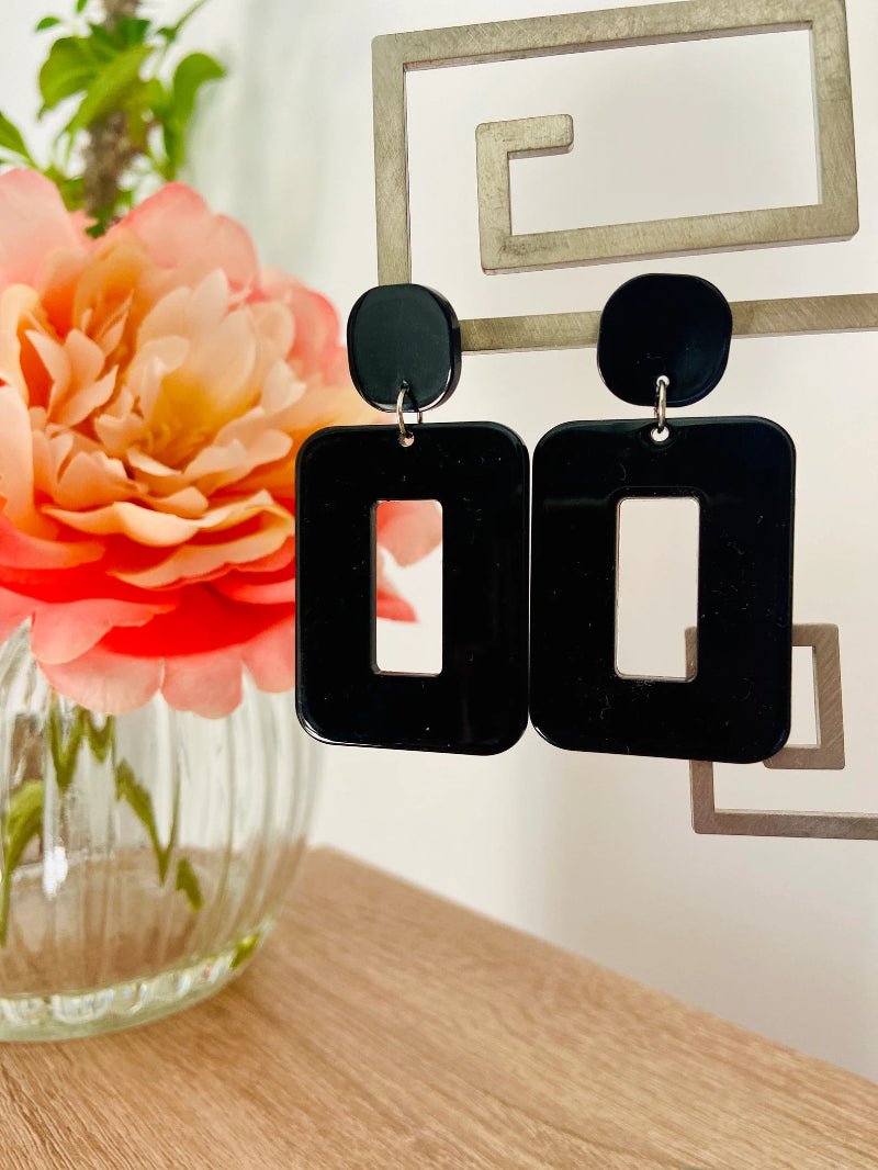 Boucles d’oreilles fantaisie MÉLINA – Boucles pendantes vintage faites main - Camilmari Bijoux - Ecaille léopard gris noir