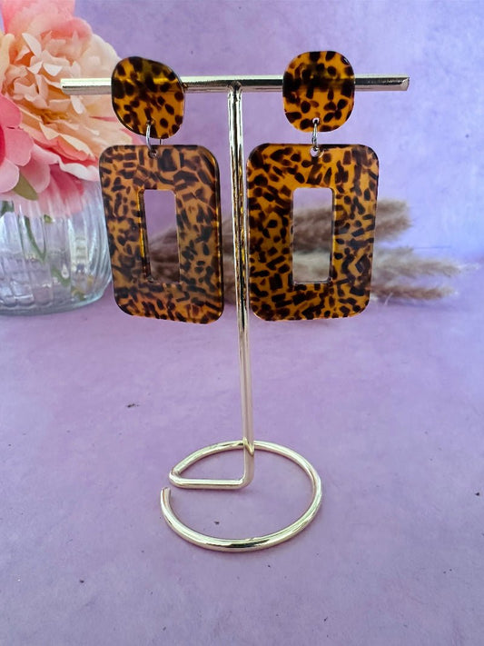 Boucles d’oreilles fantaisie MÉLINA – Boucles pendantes vintage faites main - Camilmari Bijoux - Ecaille léopard marron