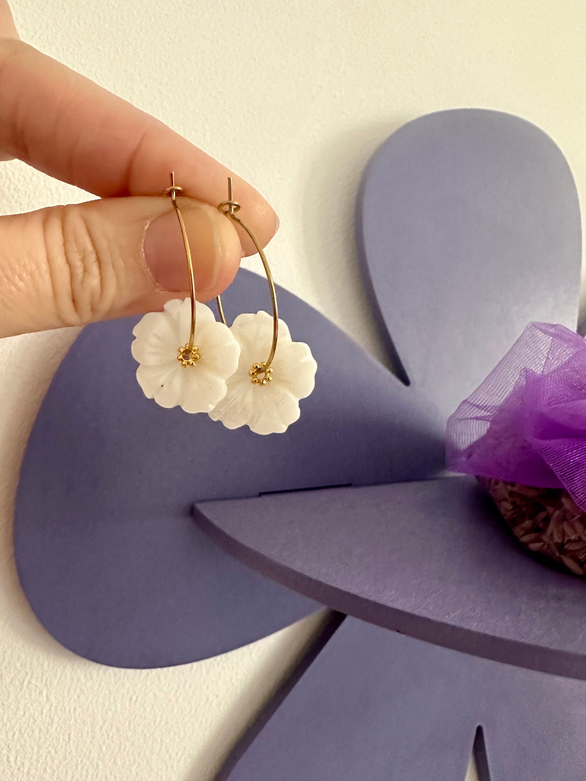 Boucles d'oreilles fleur nacre HINA - Camilmari Bijoux - 