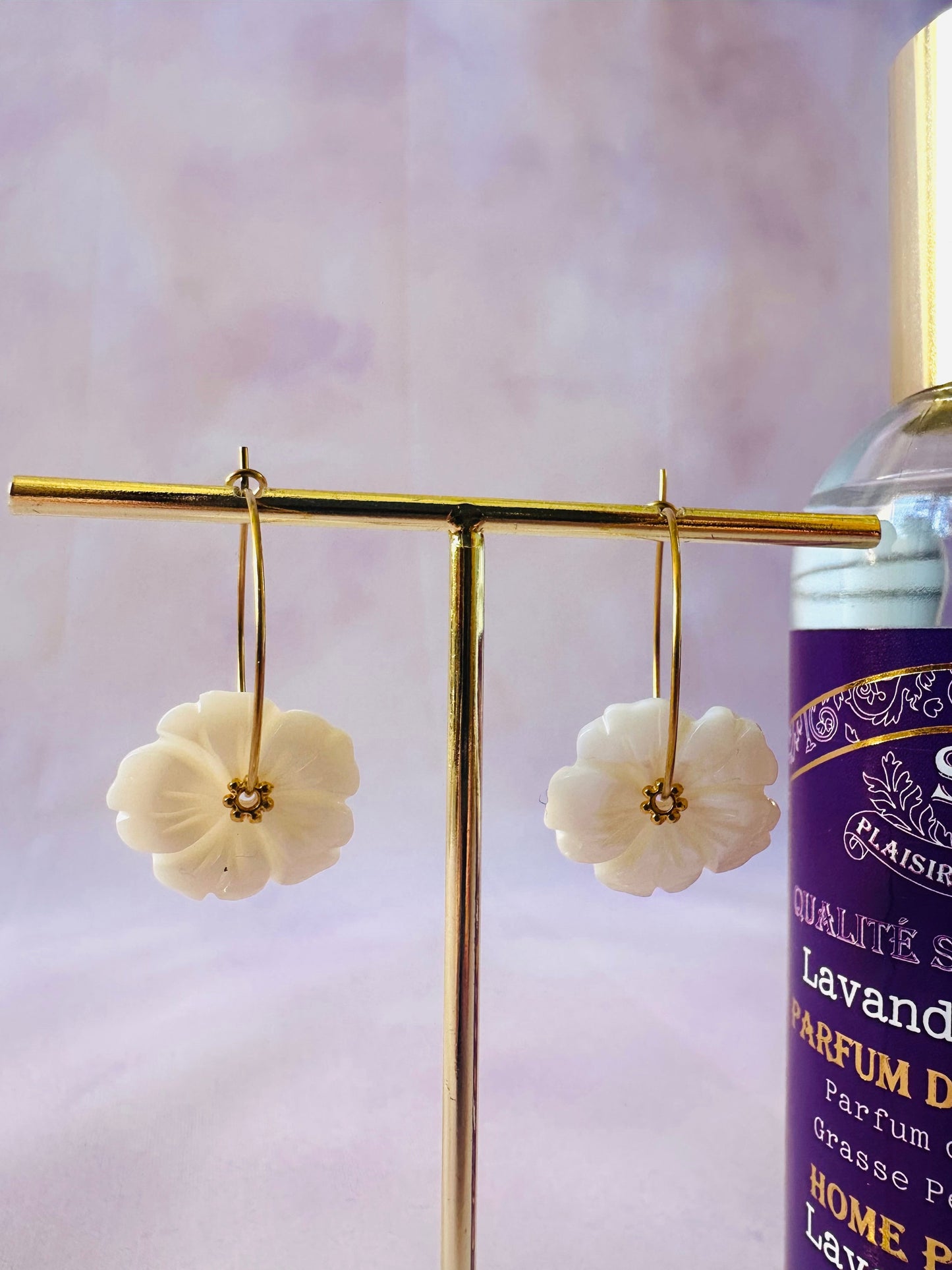 Boucles d'oreilles fleur nacre HINA - Camilmari Bijoux - 