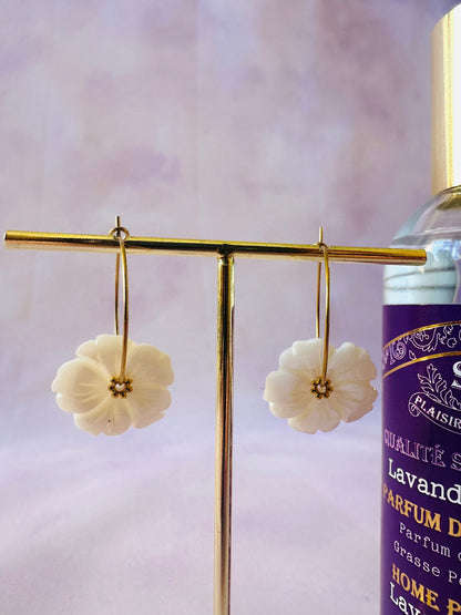 Boucles d'oreilles fleur nacre HINA - Camilmari Bijoux - 