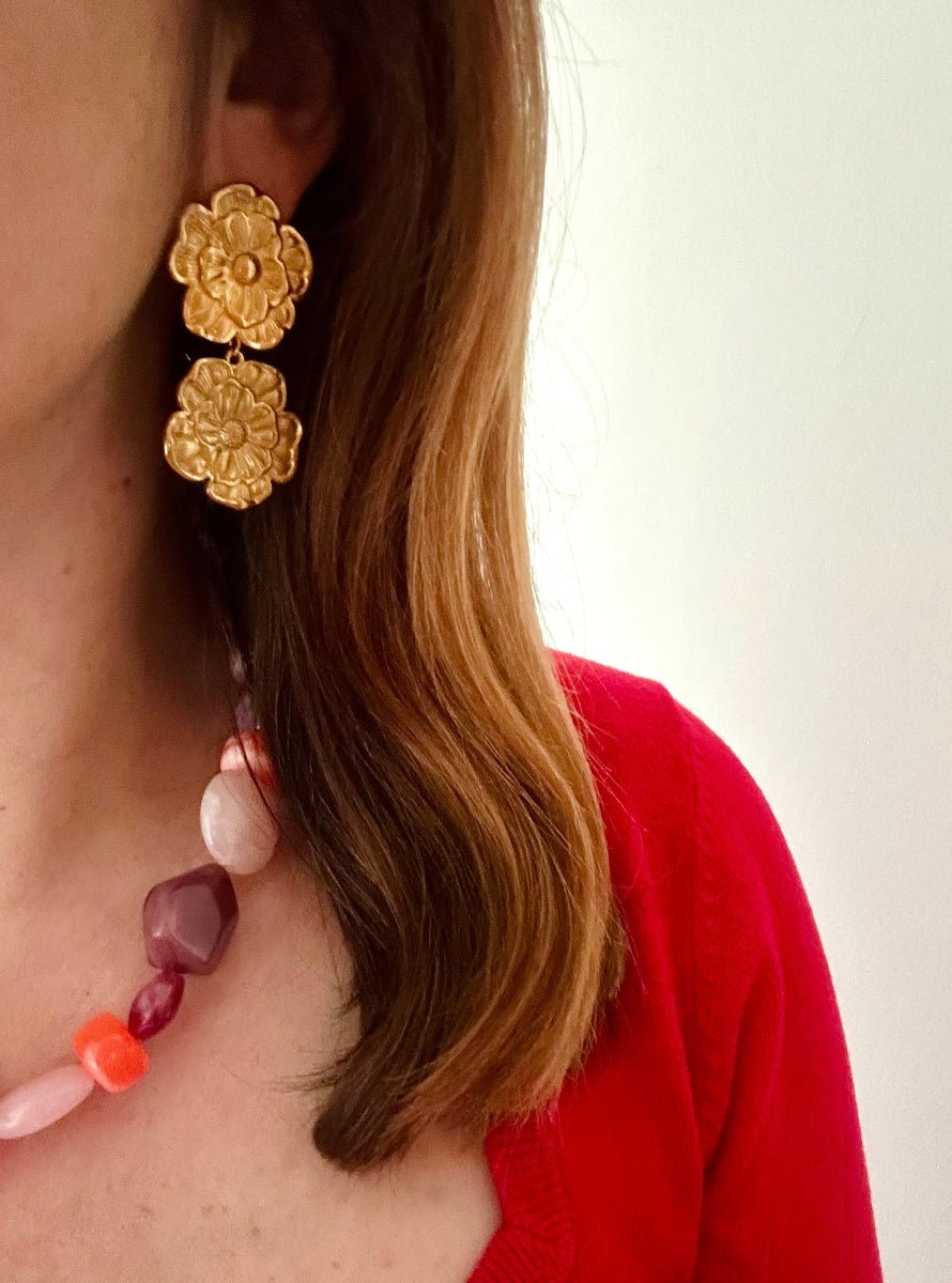 Boucles d'oreilles fleurs acier inoxydable FOLIE - Camilmari Bijoux - 