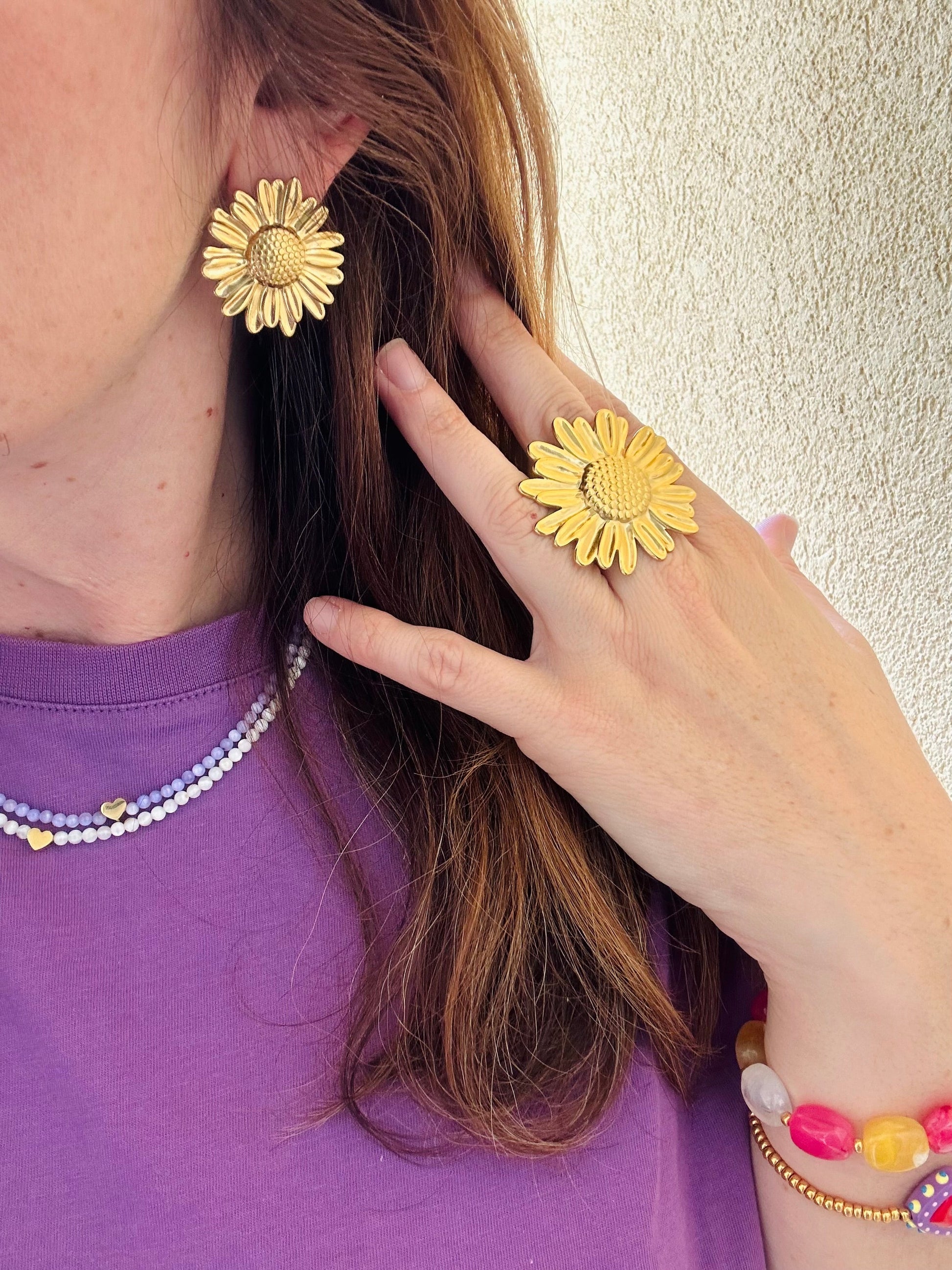 Boucles d'oreilles fleurs dorées MAGGIE - Camilmari Bijoux - 