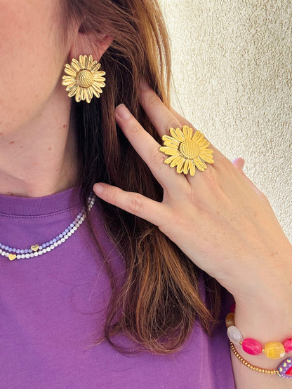 Boucles d'oreilles fleurs dorées MAGGIE - Camilmari Bijoux - 