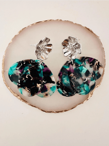 Boucles d’oreilles GLORIA MAXI - volumineuses, féminines et faites main - Camilmari Bijoux - Clou tige floral argenté