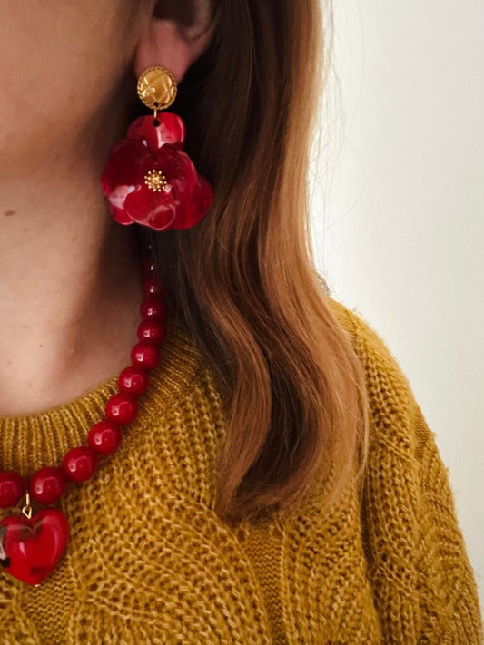 Boucles d'oreilles grosses fleurs ADÉLIE - Camilmari Bijoux - Ecru marbré