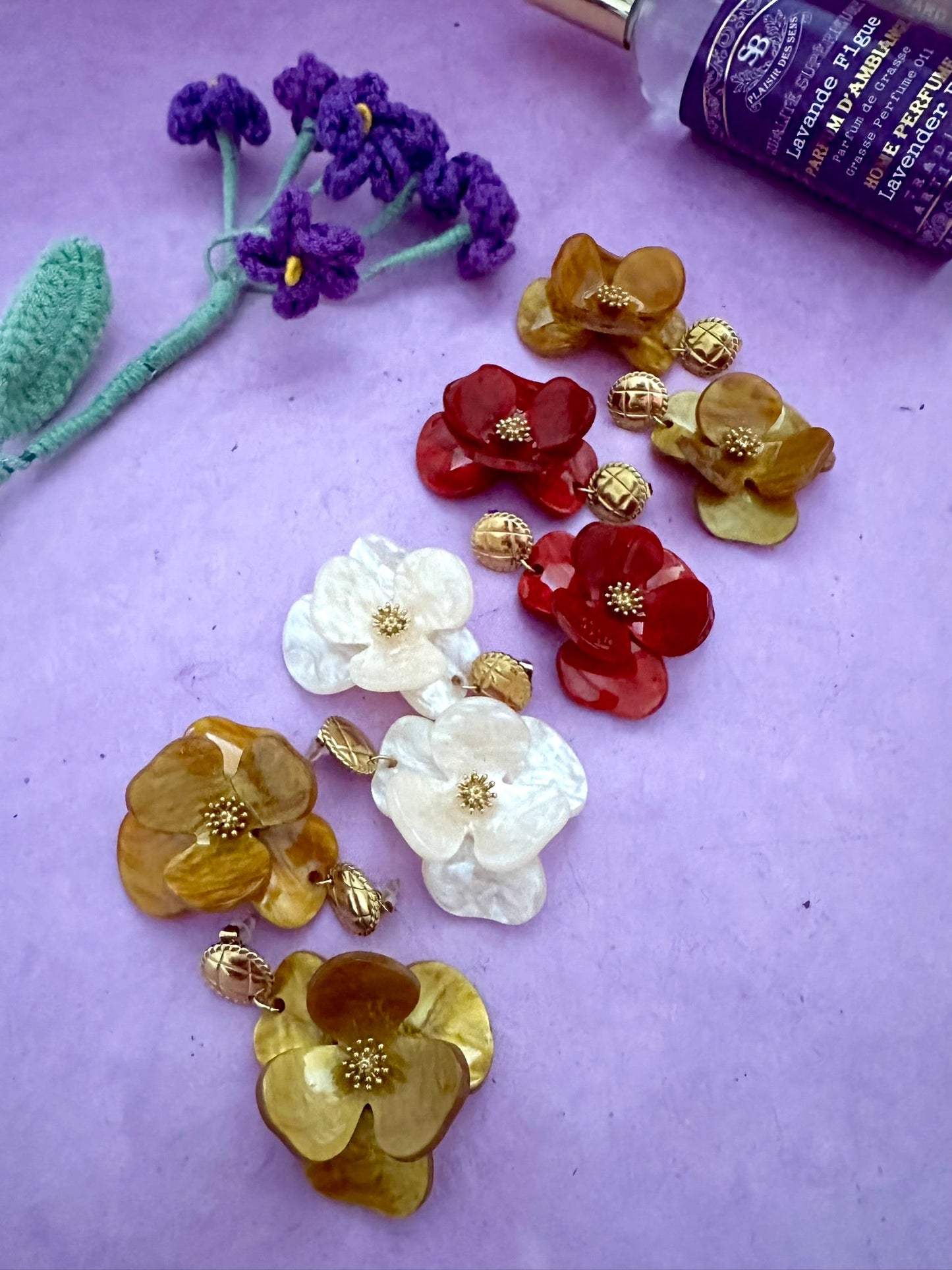 Boucles d'oreilles grosses fleurs ADÉLIE - Camilmari Bijoux - Jaune doré