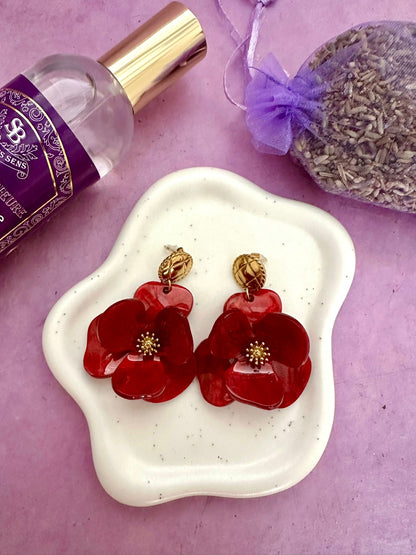 Boucles d'oreilles grosses fleurs ADÉLIE - Camilmari Bijoux - Rouge coquelicot