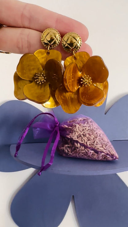 Boucles d'oreilles grosses fleurs ADÉLIE - Camilmari Bijoux - Jaune doré