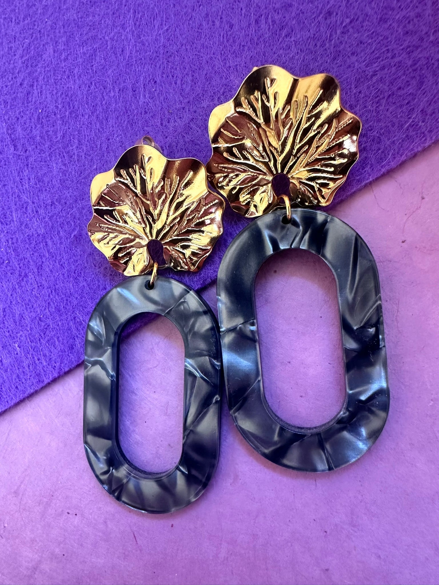 Boucles d’oreilles ISAURE – Fantaisie élégantes géométriques ovales - Camilmari Bijoux - Noir