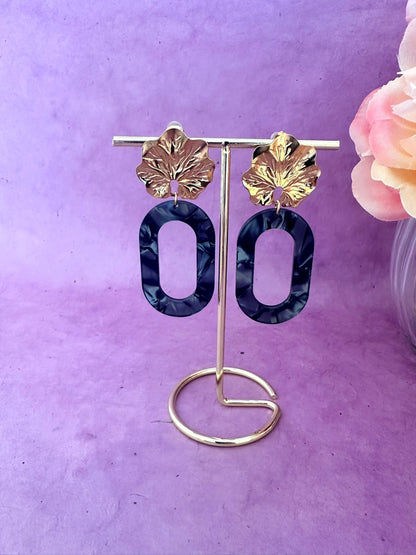 Boucles d’oreilles ISAURE – Fantaisie élégantes géométriques ovales - Camilmari Bijoux - Noir