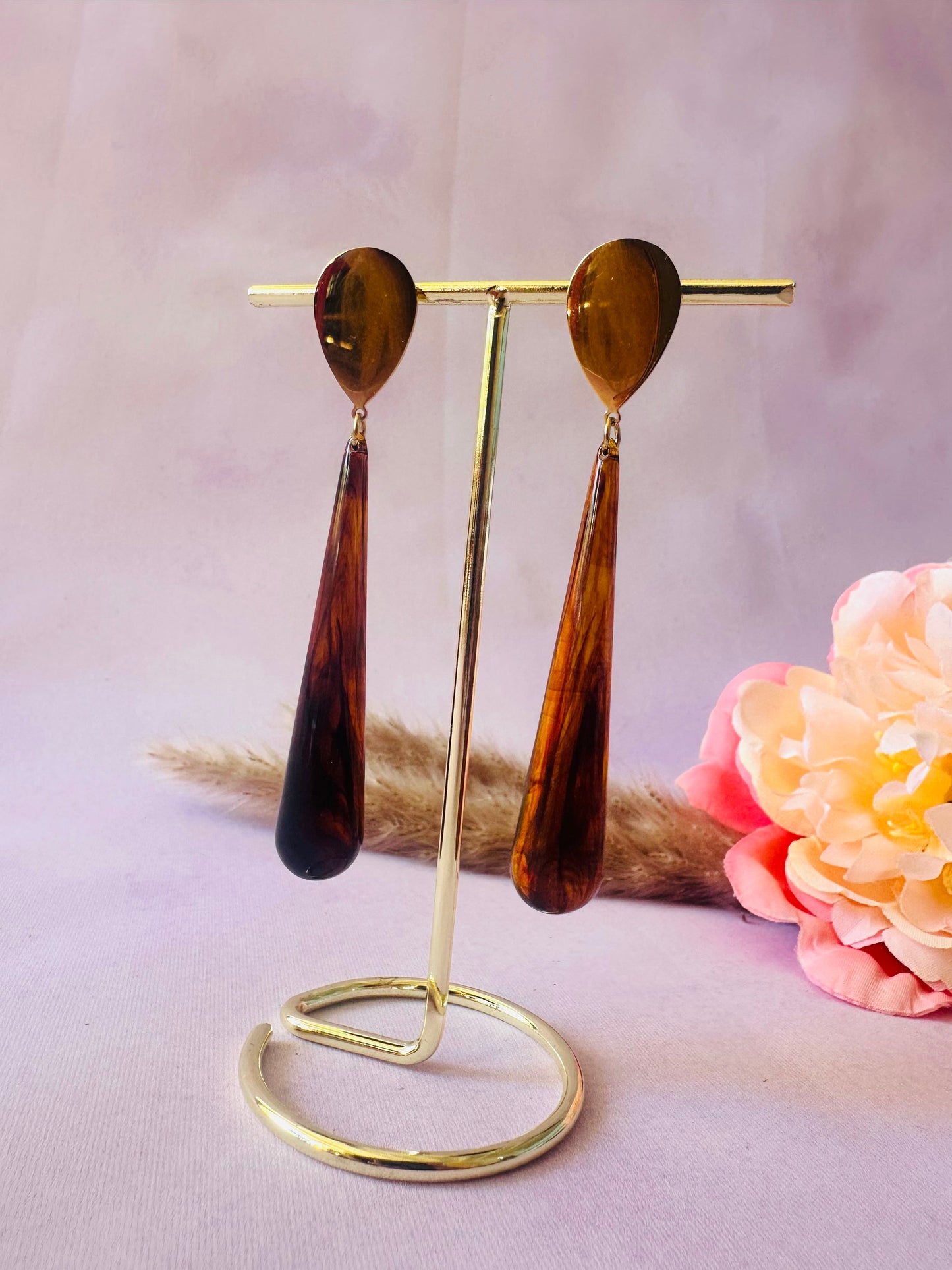 Boucles d'oreilles longues pendantes ALIX - Camilmari Bijoux - Brun ambré