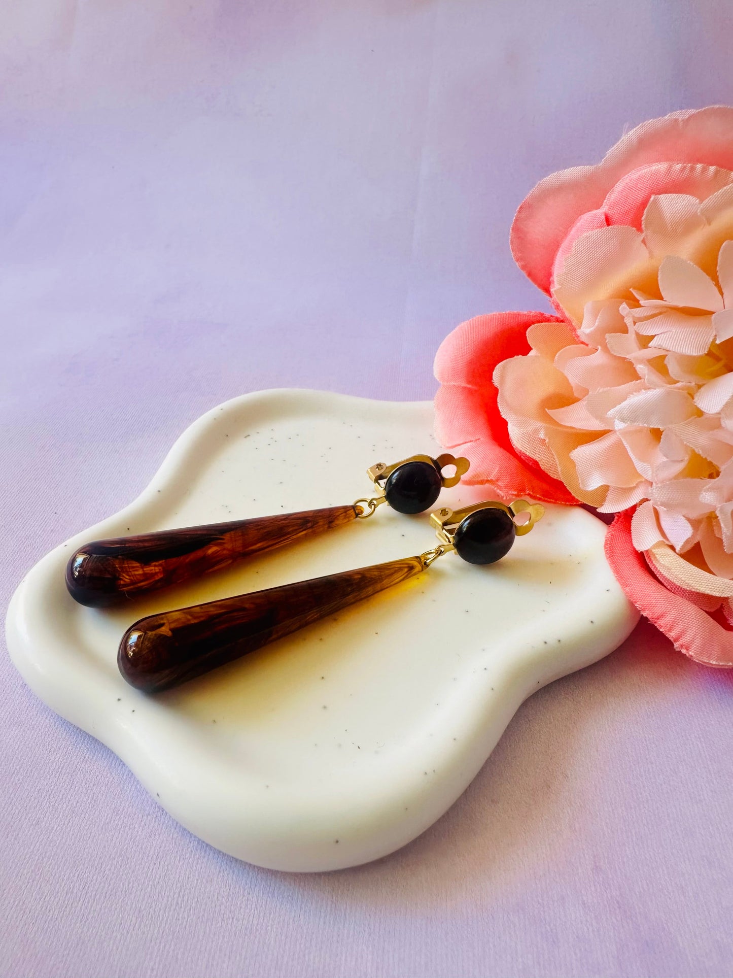 Boucles d'oreilles longues pendantes ALIX - Camilmari Bijoux - Brun ambré