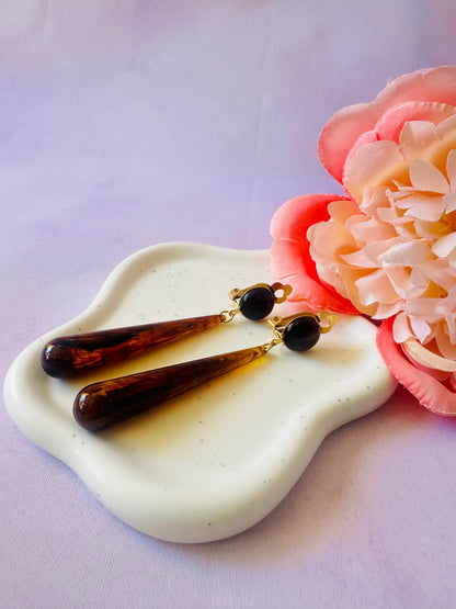 Boucles d'oreilles longues pendantes ALIX - Camilmari Bijoux - Brun ambré