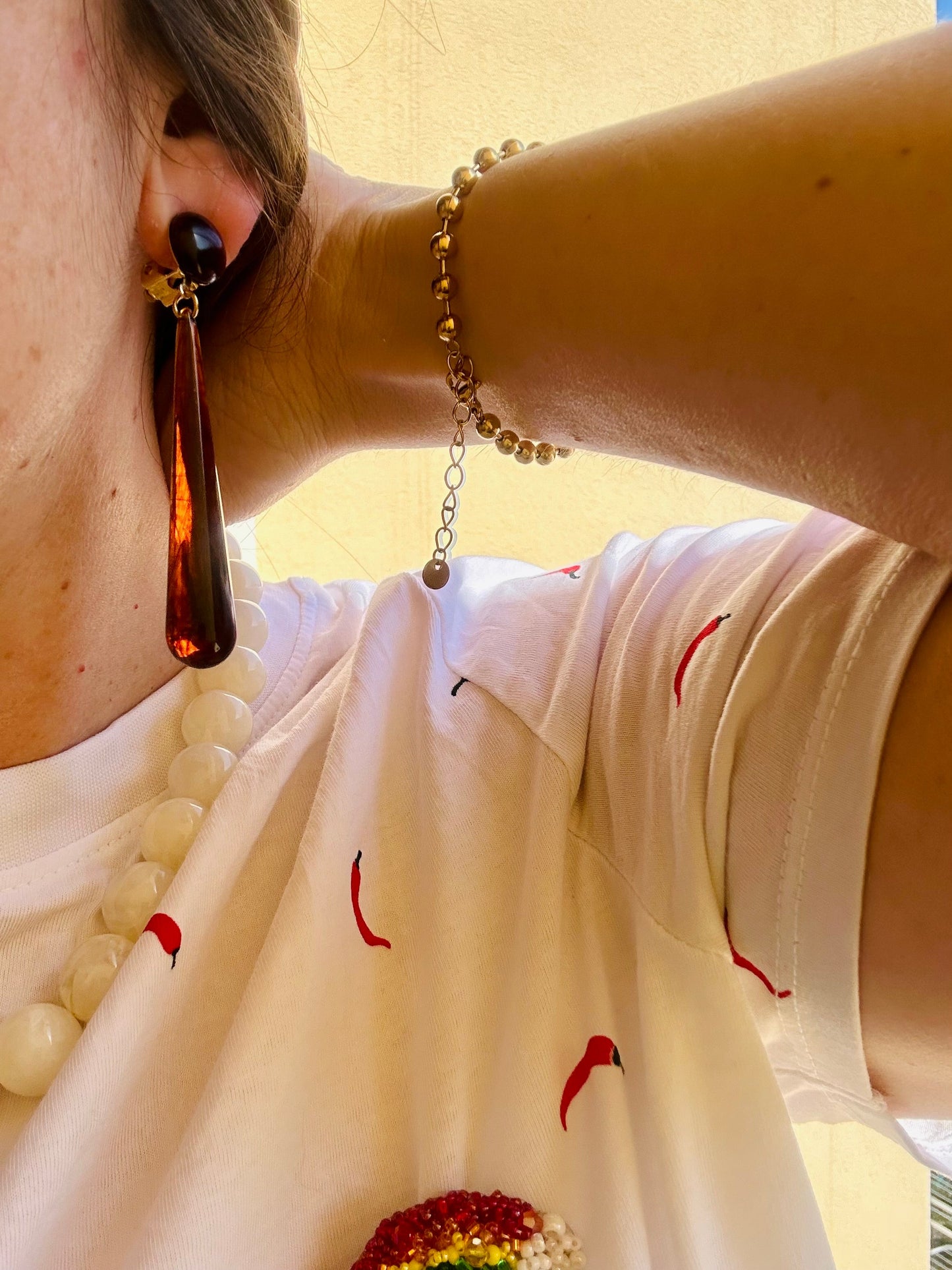 Boucles d'oreilles longues pendantes ALIX - Camilmari Bijoux - Brun ambré