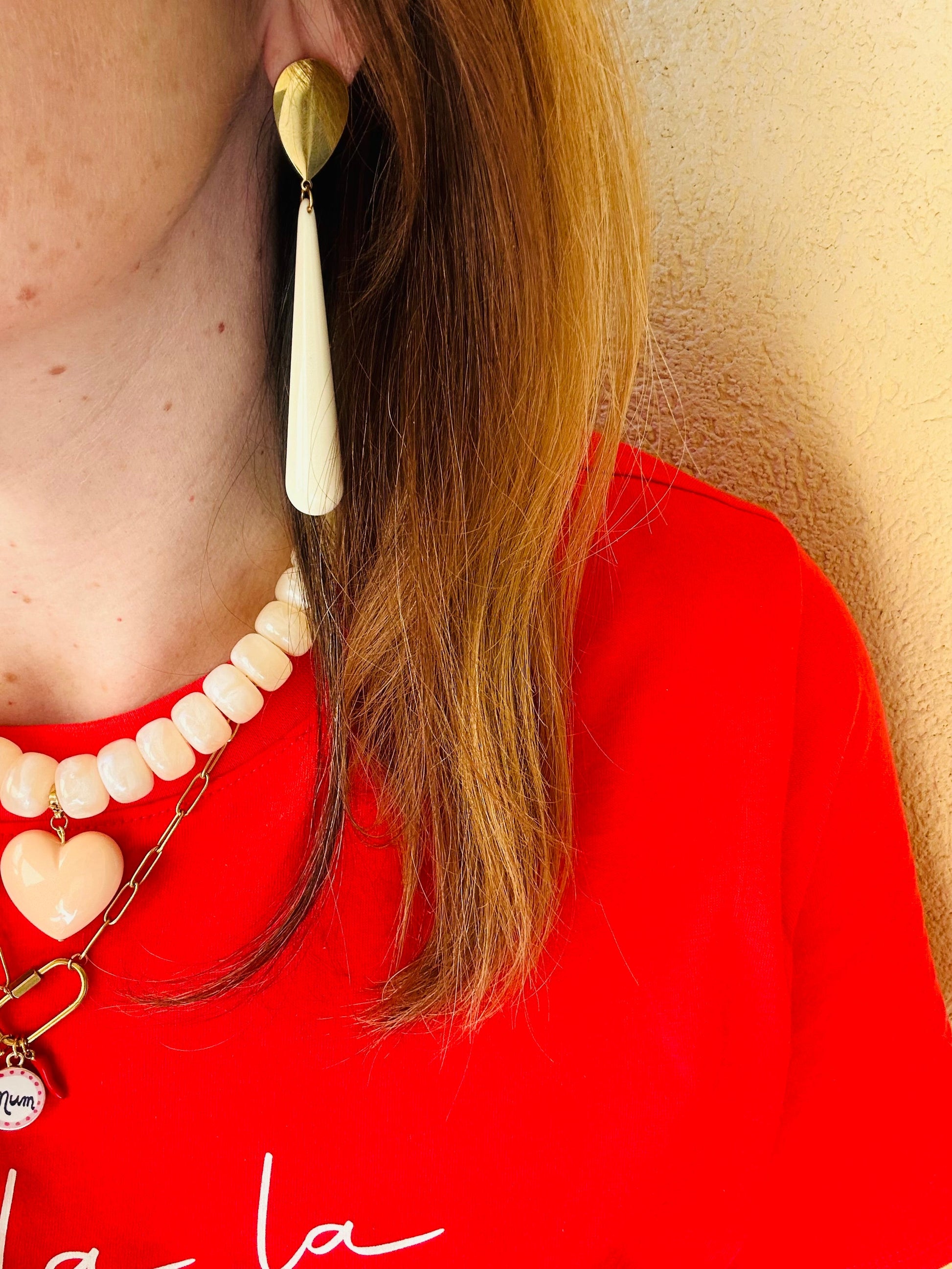 Boucles d'oreilles longues pendantes ALIX - Camilmari Bijoux - Ivoire