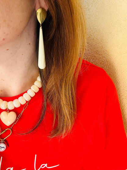 Boucles d'oreilles longues pendantes ALIX - Camilmari Bijoux - Ivoire