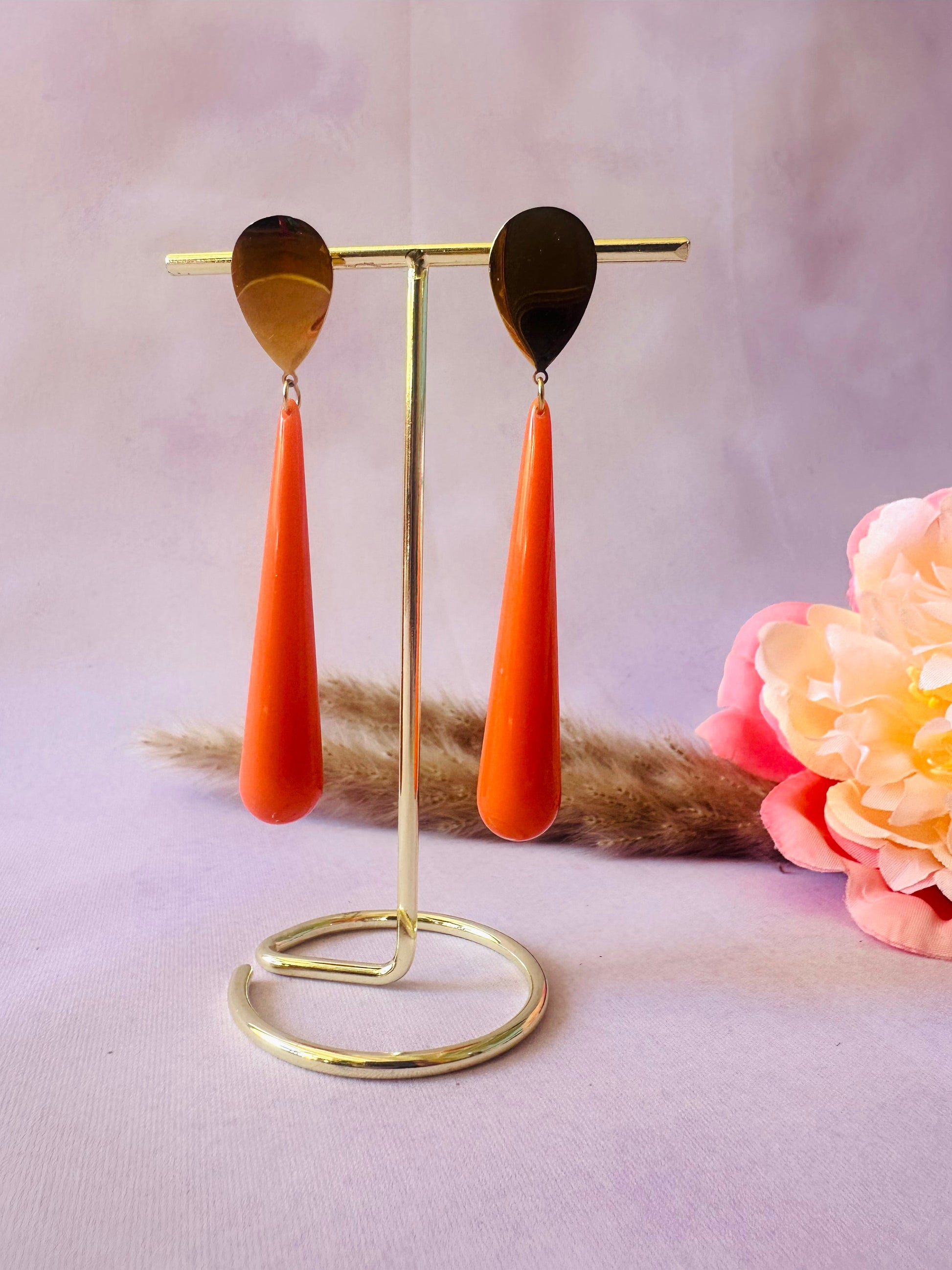 Boucles d'oreilles longues pendantes ALIX - Camilmari Bijoux - Orange
