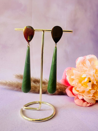 Boucles d'oreilles longues pendantes ALIX - Camilmari Bijoux - Vert olive