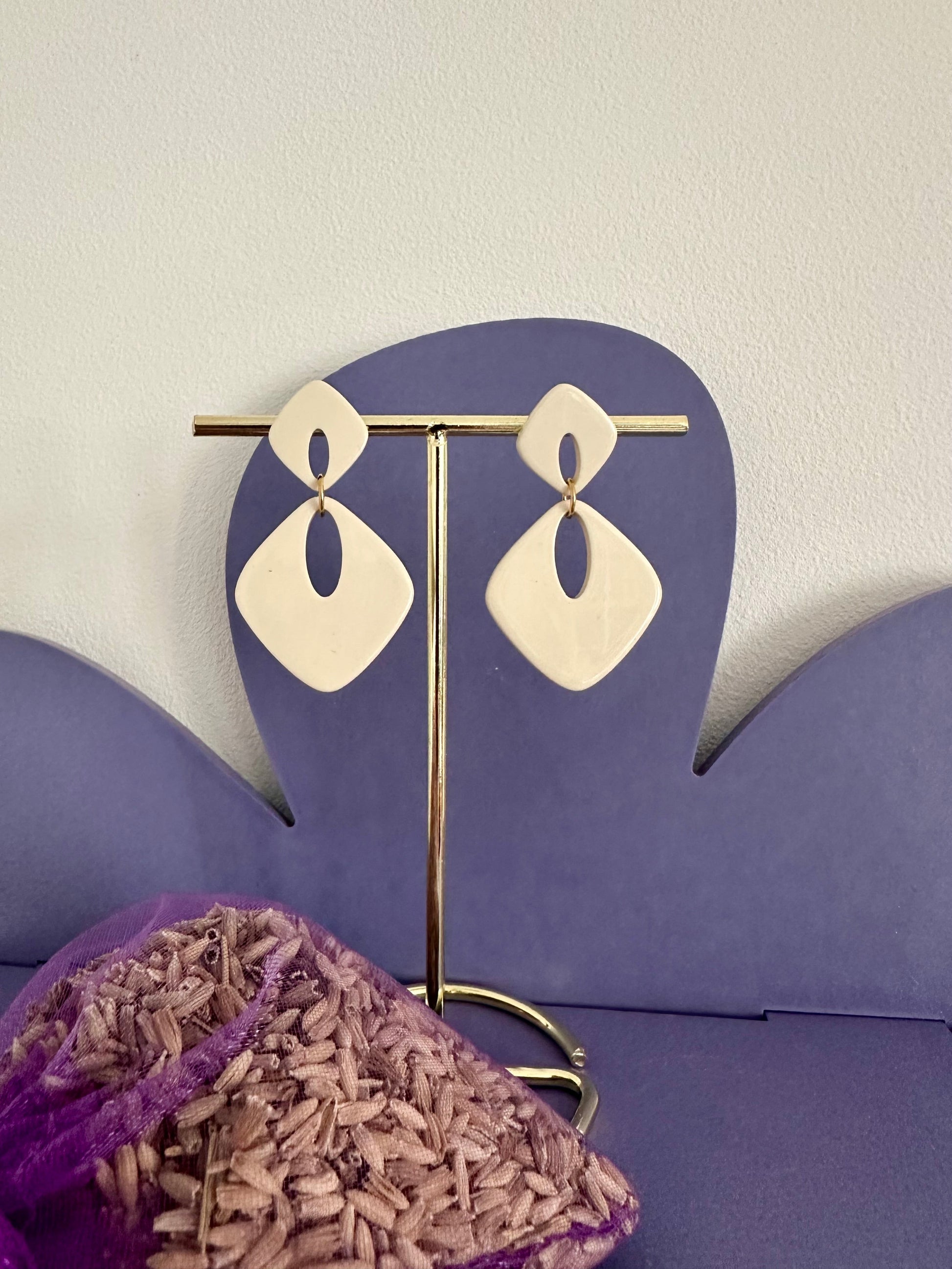 Boucles d'oreilles losange LUCE - Camilmari Bijoux - Beige écru